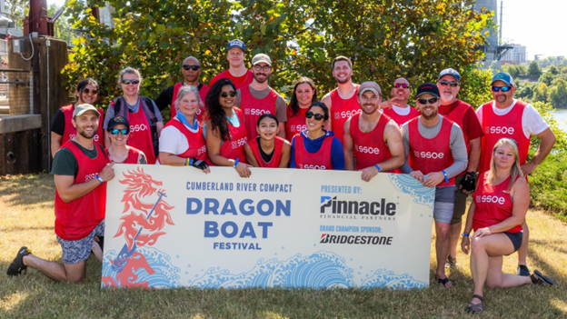 SSOE Nashville employees participated in a dragon boat race—winning 2nd place in the last race.